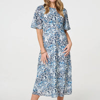Animal Print Flared Sleeve Midi Dress