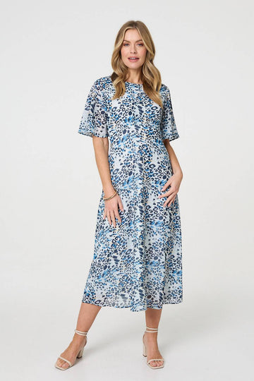 Animal Print Flared Sleeve Midi Dress