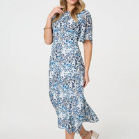 Animal Print Flared Sleeve Midi Dress