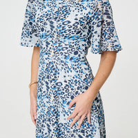 Animal Print Flared Sleeve Midi Dress