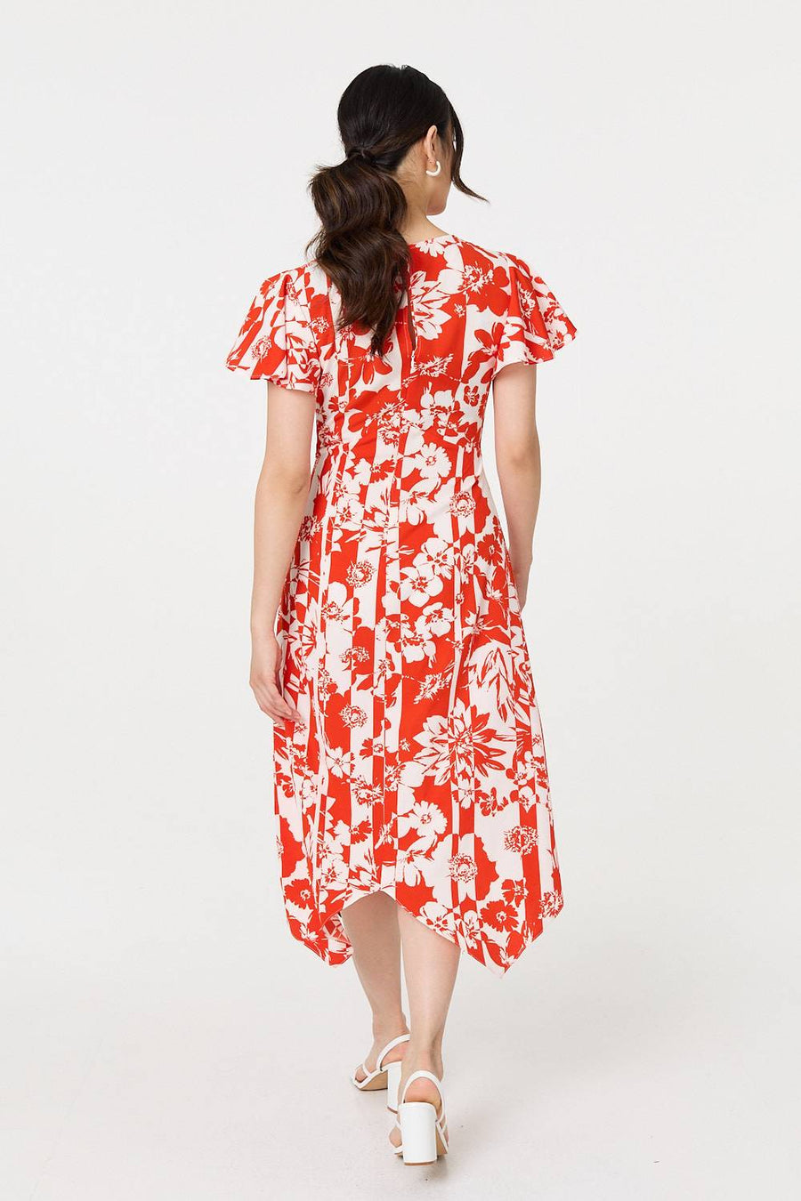 Floral Hanky Hem Short Sleeve Midi Dress