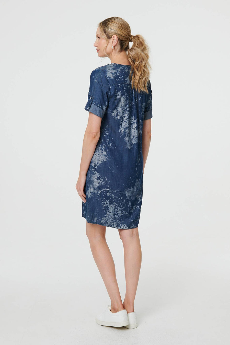 Relaxed Turn-Up 1/2 Sleeve Short Dress