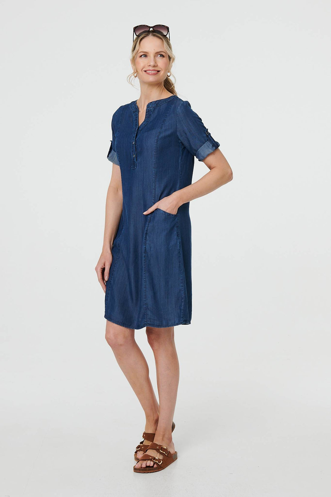 Denim Relaxed Button-Front Short Dress