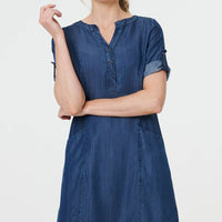Denim Relaxed Button-Front Short Dress