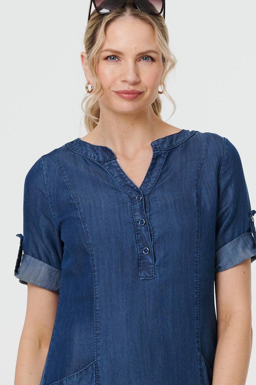 Denim Relaxed Button-Front Short Dress