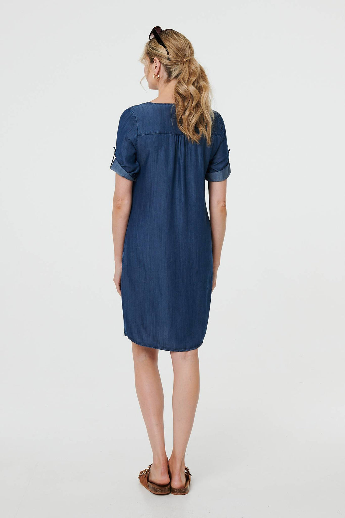Denim Relaxed Button-Front Short Dress