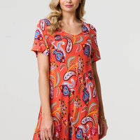 Paisley Relaxed Short Sleeve Midi Dress