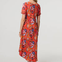Paisley Relaxed Short Sleeve Midi Dress
