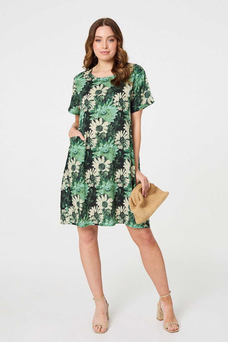 Floral Short Sleeve Knee Length Shift Dress