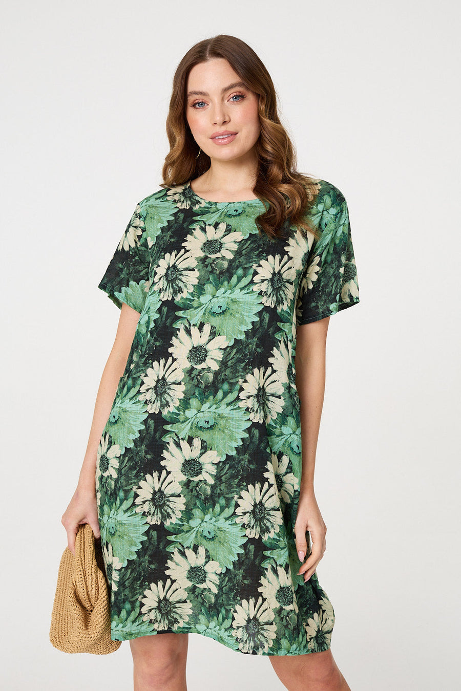 Floral Short Sleeve Knee Length Shift Dress