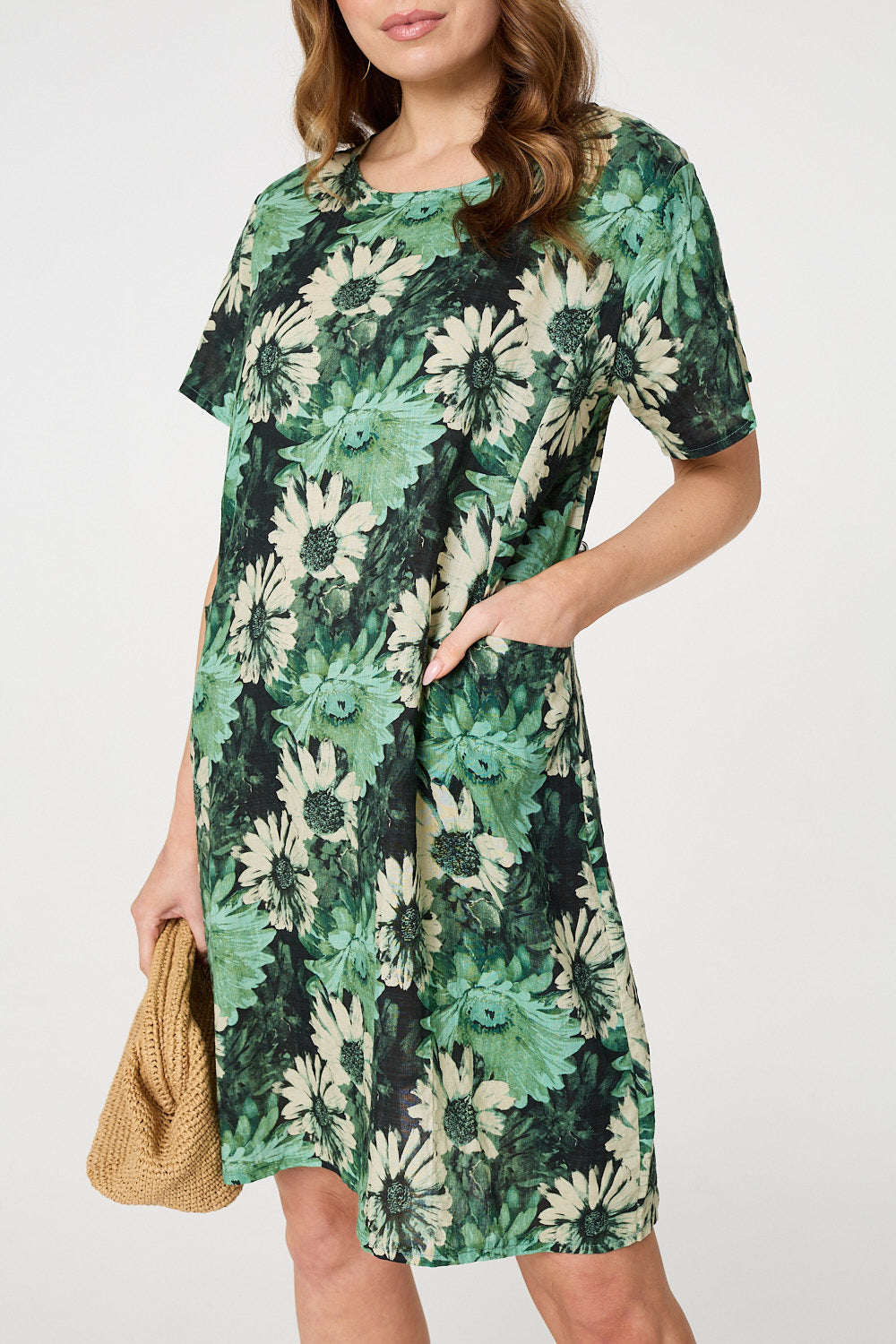 Floral Short Sleeve Knee Length Shift Dress