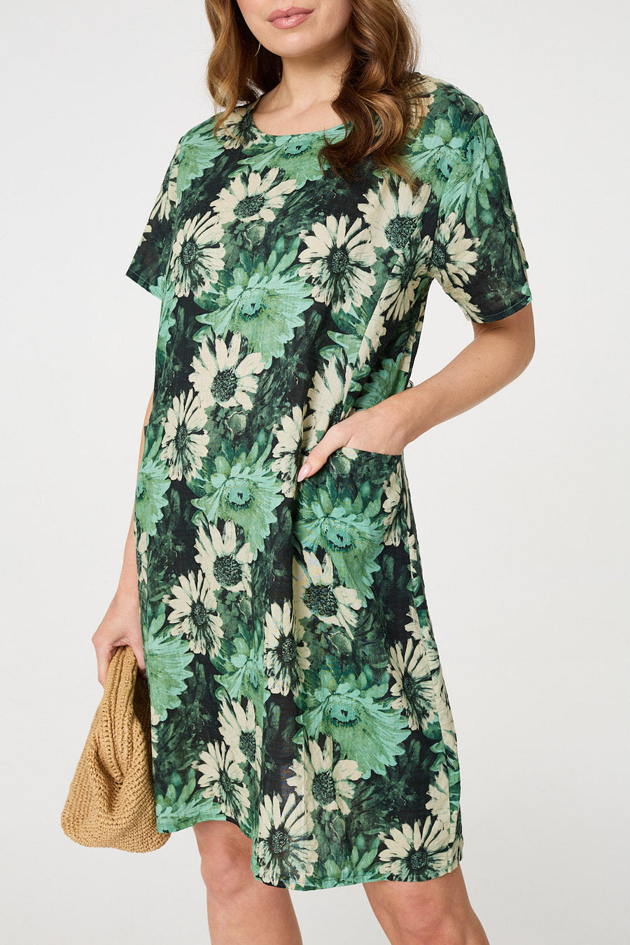 Floral Short Sleeve Knee Length Shift Dress