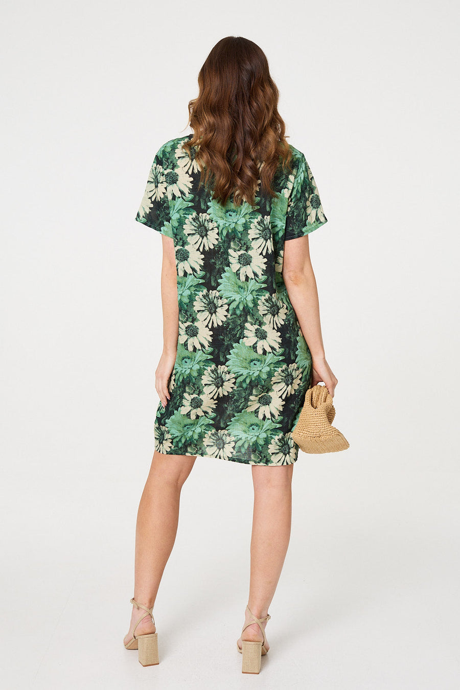 Floral Short Sleeve Knee Length Shift Dress