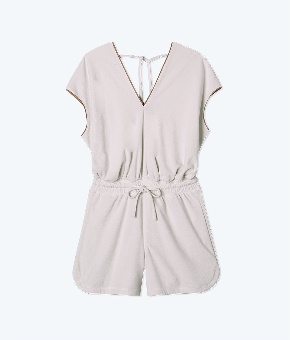 The Towel Terry V-Neck Romper - White Sand