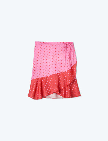 The Short Beach to Brunch Wrap Skirt - Square Dot in Flamingo & Hibiscus