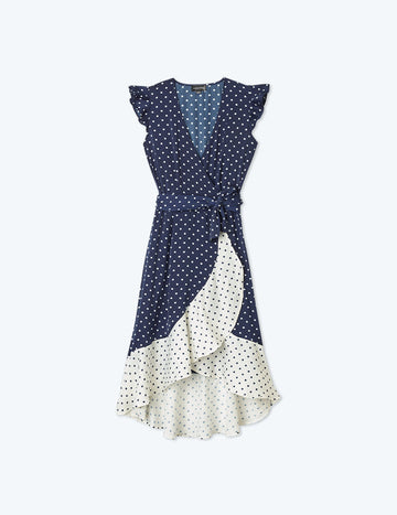 The Beach to Brunch Wrap Dress - Square Dot in Deep Sea & White Sand