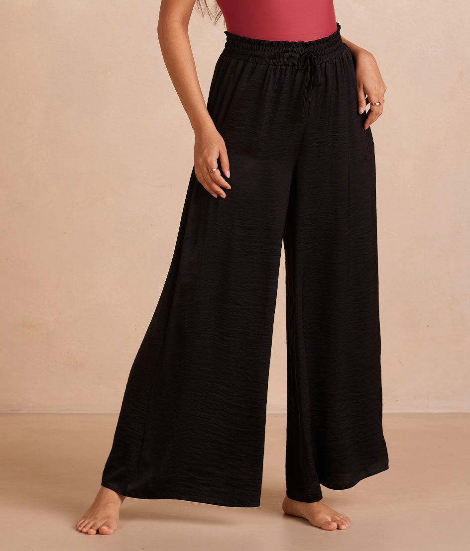 The Silky Luxe Palazzo Pants with Ties - Sea Urchin
