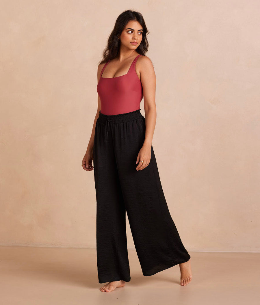 The Silky Luxe Palazzo Pants with Ties - Sea Urchin