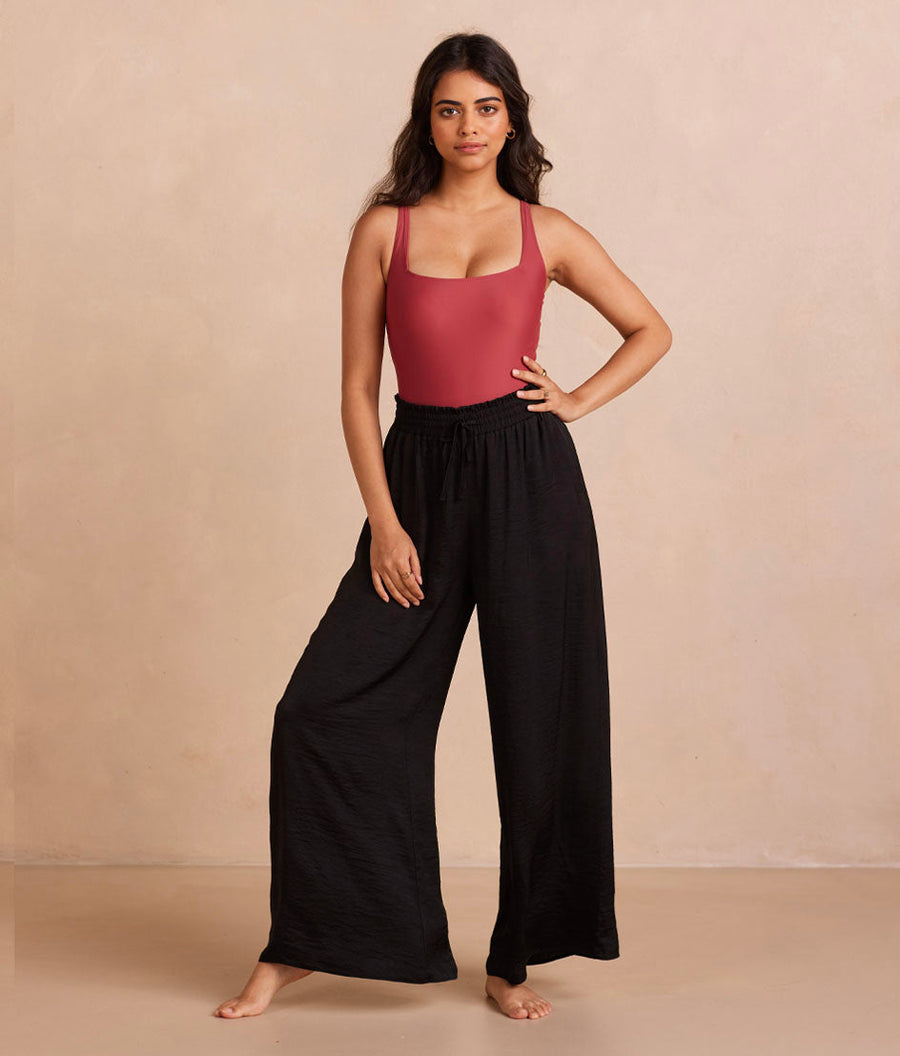 The Silky Luxe Palazzo Pants with Ties - Sea Urchin