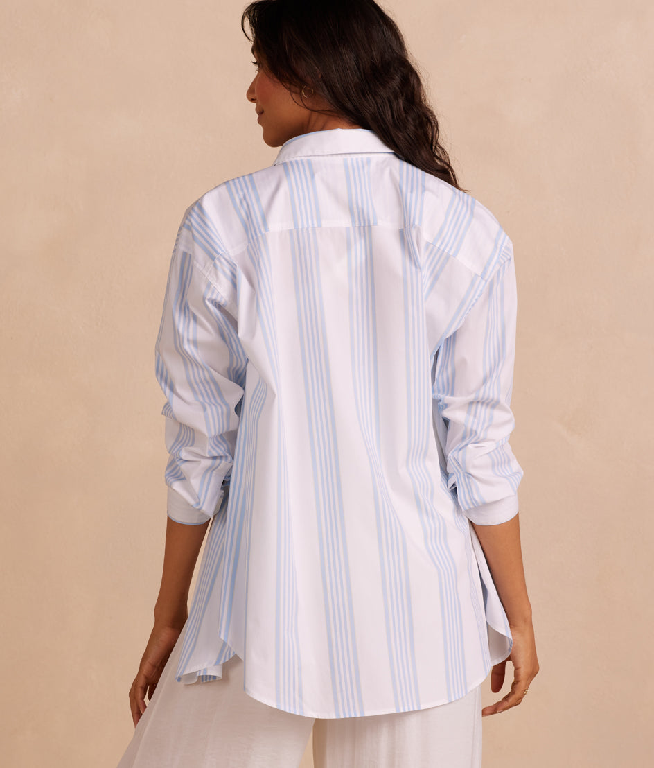 The Perfect Boyfriend Shirt - Cabana Stripe in Sky