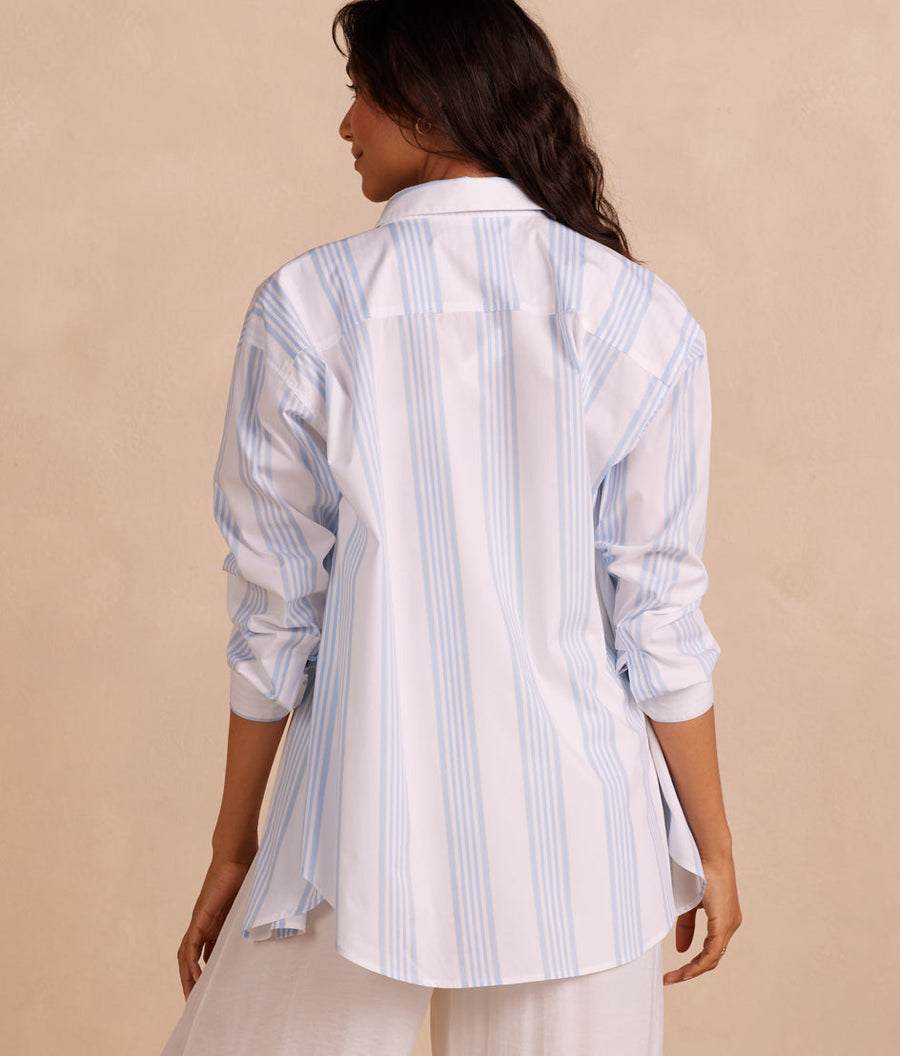 The Perfect Boyfriend Shirt - Cabana Stripe in Sky