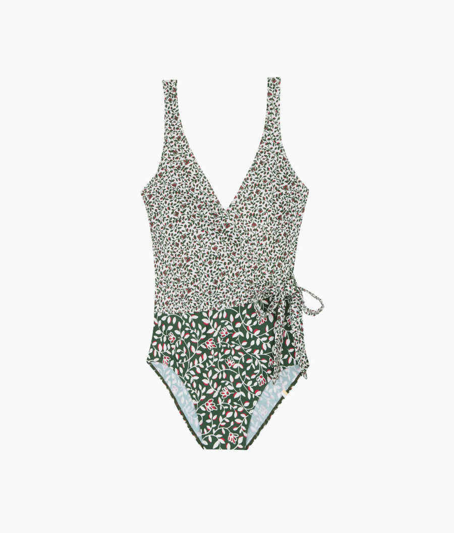 The Long Torso Perfect Wrap One Piece - Twilight Floral in Olive