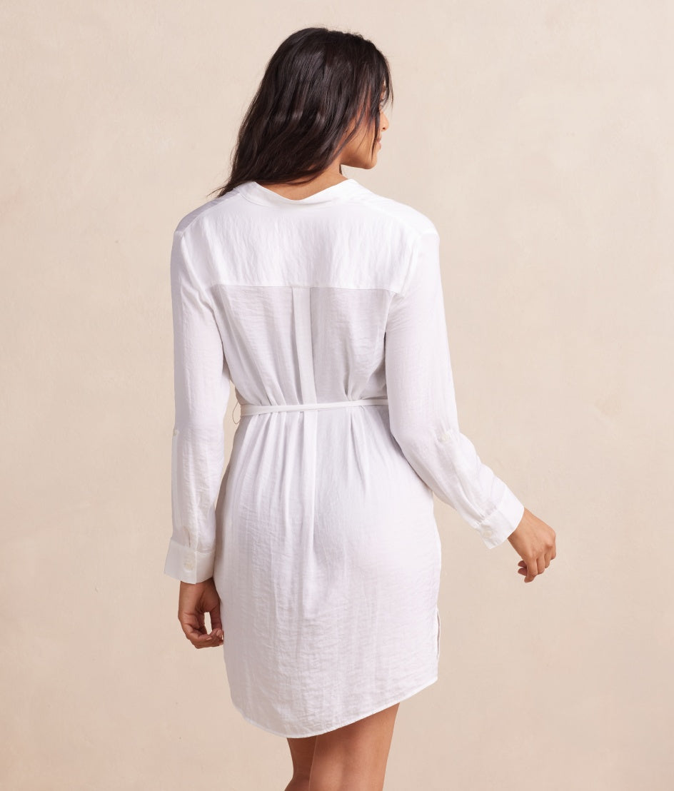 The Silky Luxe Short Effortless Shirtdress Cover-Up - Cloud White