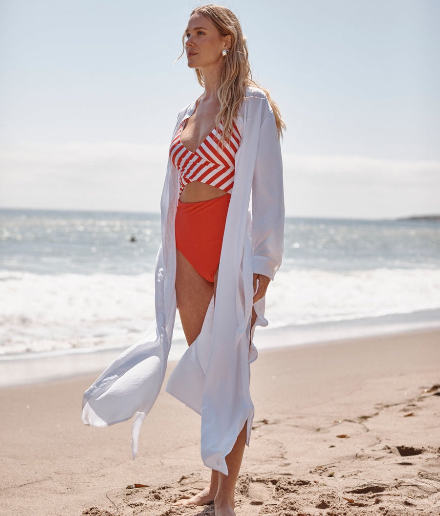 The Silky Luxe Long Effortless Shirtdress Cover-Up - Cloud White