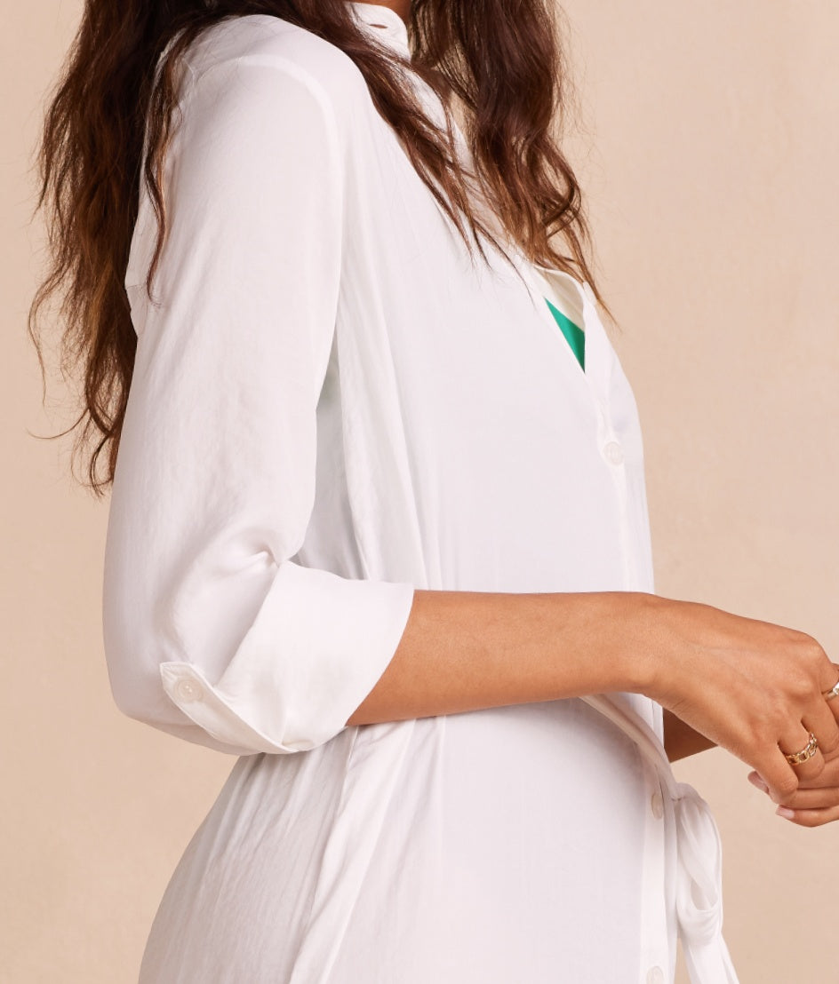 The Silky Luxe Long Effortless Shirtdress Cover-Up - Cloud White