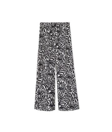 The Silky Luxe Palazzo Pants with Ties - Abstract Palm in Sea Urchin & White Sand