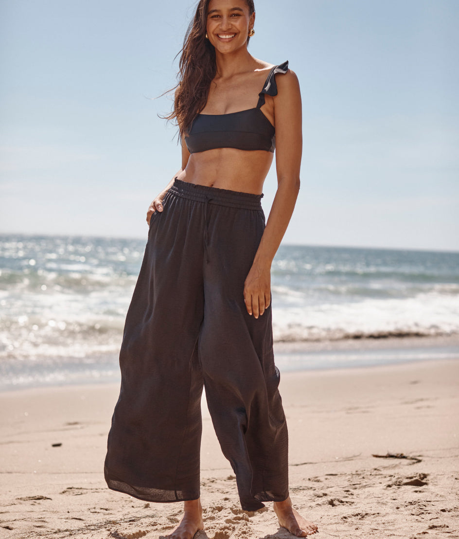 The Silky Luxe Palazzo Pants with Ties - Sea Urchin