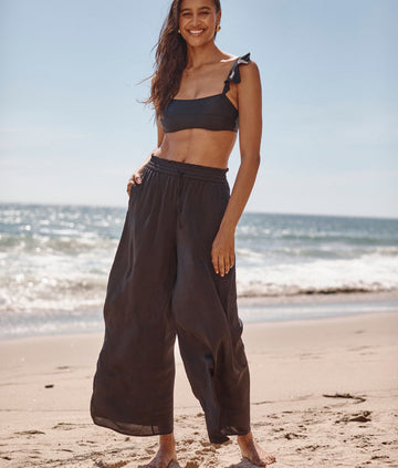 The Silky Luxe Palazzo Pants with Ties - Sea Urchin