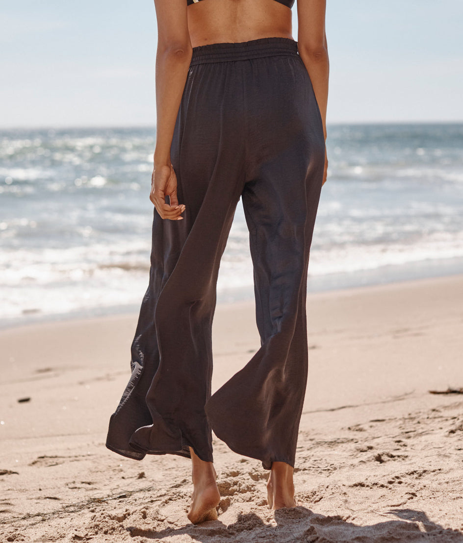 The Silky Luxe Palazzo Pants with Ties - Sea Urchin