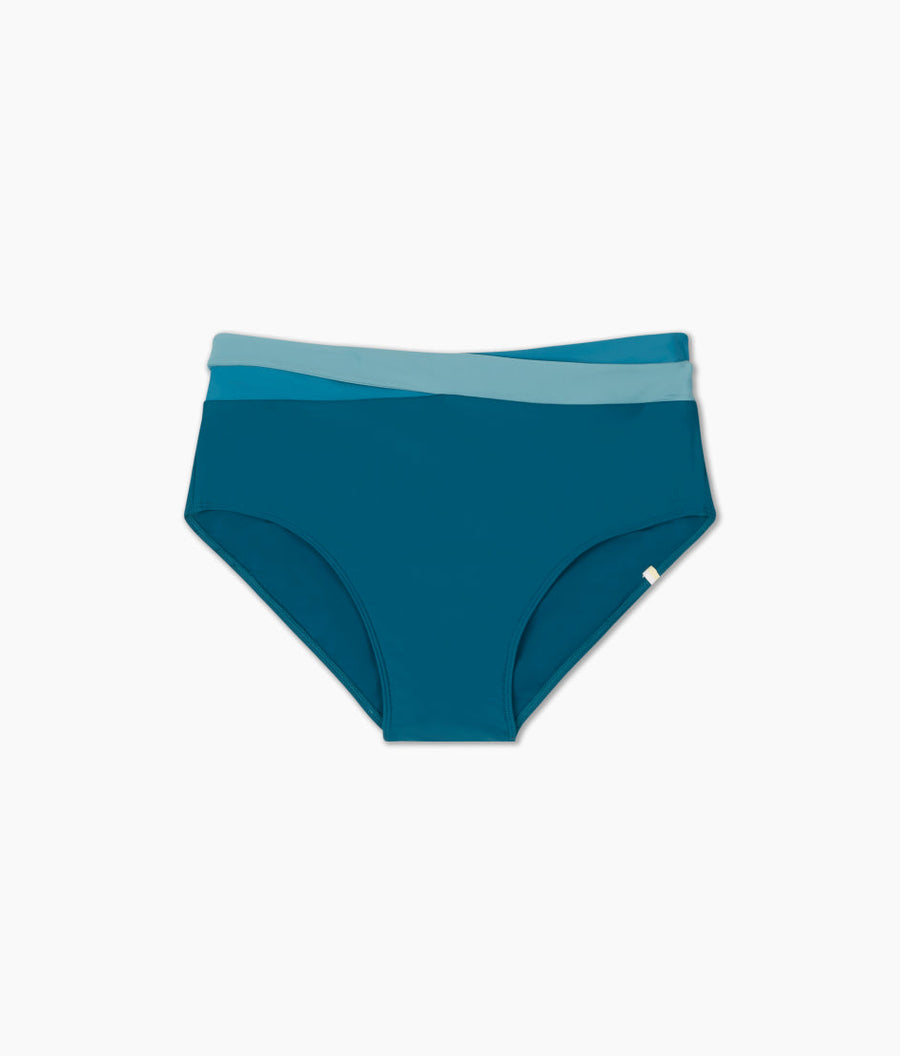 The Wrap High Leg High Rise Bikini Bottom - Seaweed & Bluestone & Mist